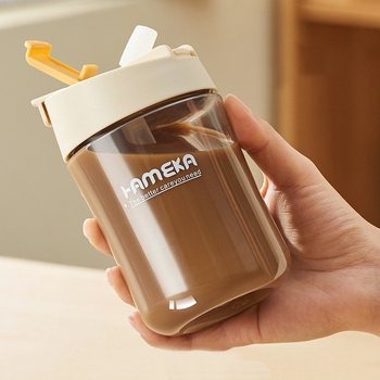 Ceașcă din plastic compactă pentru femei, portabilă, rezistentă la căderi și la temperaturi înalte, cu pai, ceașcă de cafea la modă