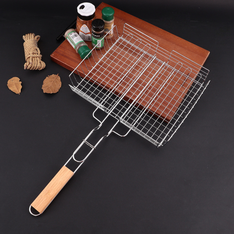 Rețea de grătar 3D cu trei straturi, clemă electroplată pentru grătar, grilă pătrată pentru carne și pește, instrument portabil pentru camping