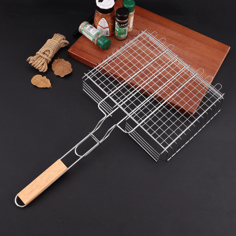 Rețea de grătar 3D cu trei straturi, clemă electroplată pentru grătar, grilă pătrată pentru carne și pește, instrument portabil pentru camping