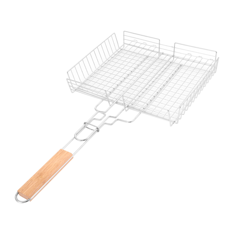 Rețea de grătar 3D cu trei straturi, clemă electroplată pentru grătar, grilă pătrată pentru carne și pește, instrument portabil pentru camping