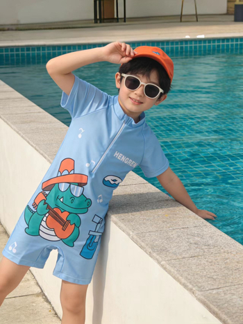 Costum de baie pentru copii, cu imprimeu desen animat, uscare rapidă, protecție UV