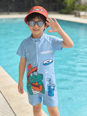 Costum de baie pentru copii, cu imprimeu desen animat, uscare rapidă, protecție UV