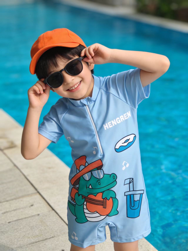 Costum de baie pentru copii, cu imprimeu desen animat, uscare rapidă, protecție UV