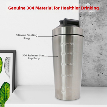 Sticlă shaker din oțel inoxidabil 304, 750 ml, compartiment unic cu scară, mare capacitate, pentru fitness în aer liber