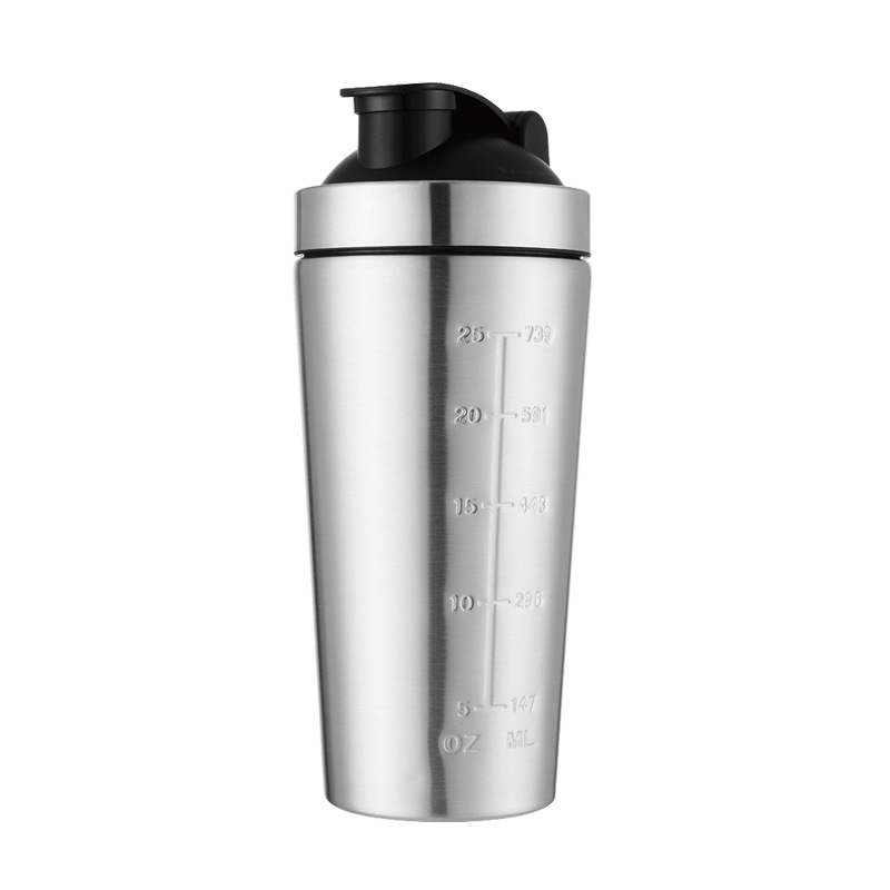 Sticlă shaker din oțel inoxidabil 304, 750 ml, compartiment unic cu scară, mare capacitate, pentru fitness în aer liber