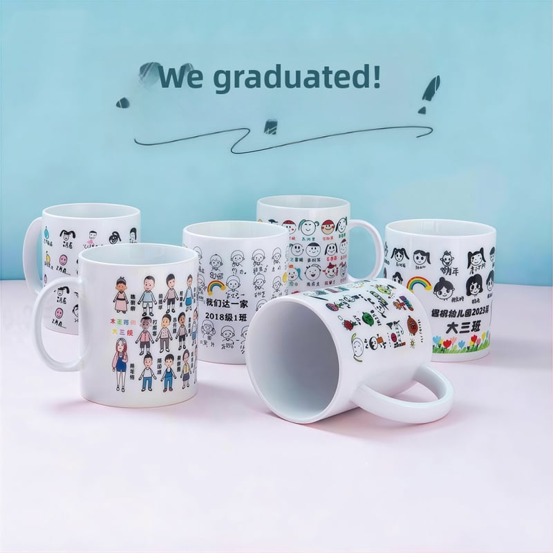 Cana ceramică de absolvire pentru copii, Avatar pictat de copil — cadou omagial pentru grădiniță și școala primară
