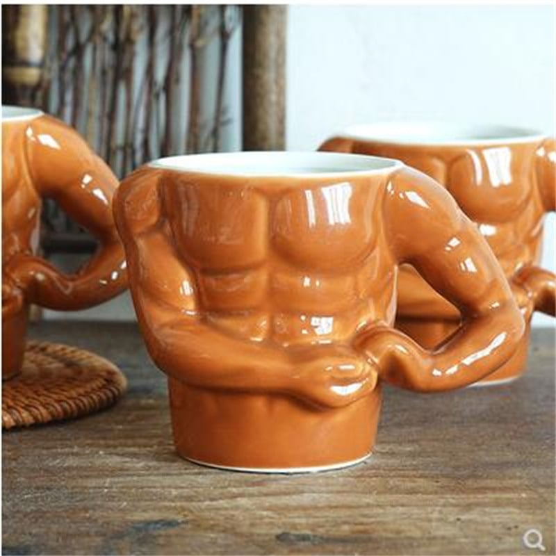 Cană ceramică cu design muscular, capacitate mare, cană de cafea pentru bărbați, design creativ