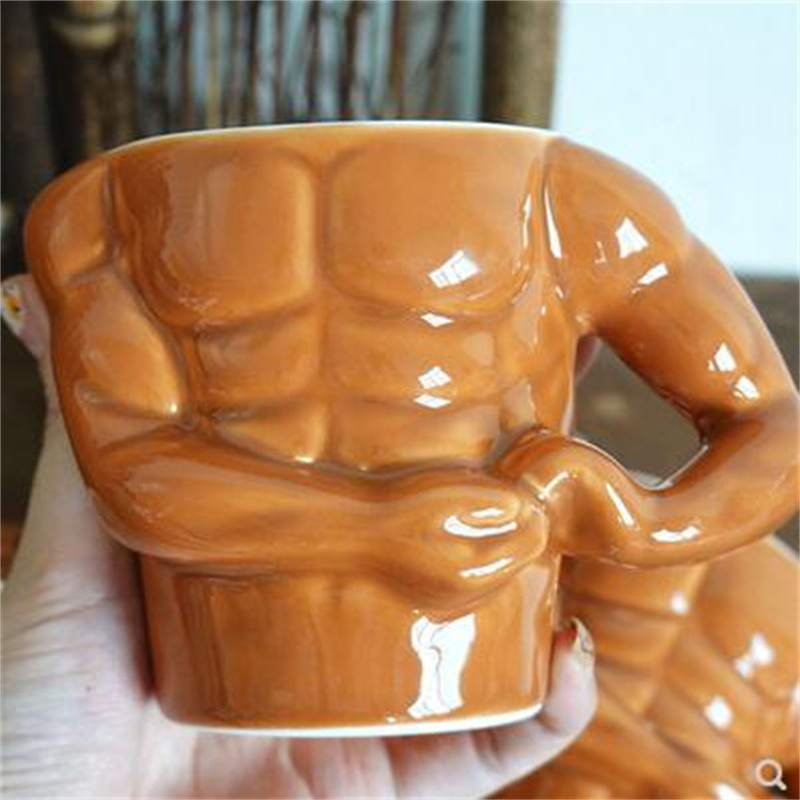 Cană ceramică cu design muscular, capacitate mare, cană de cafea pentru bărbați, design creativ