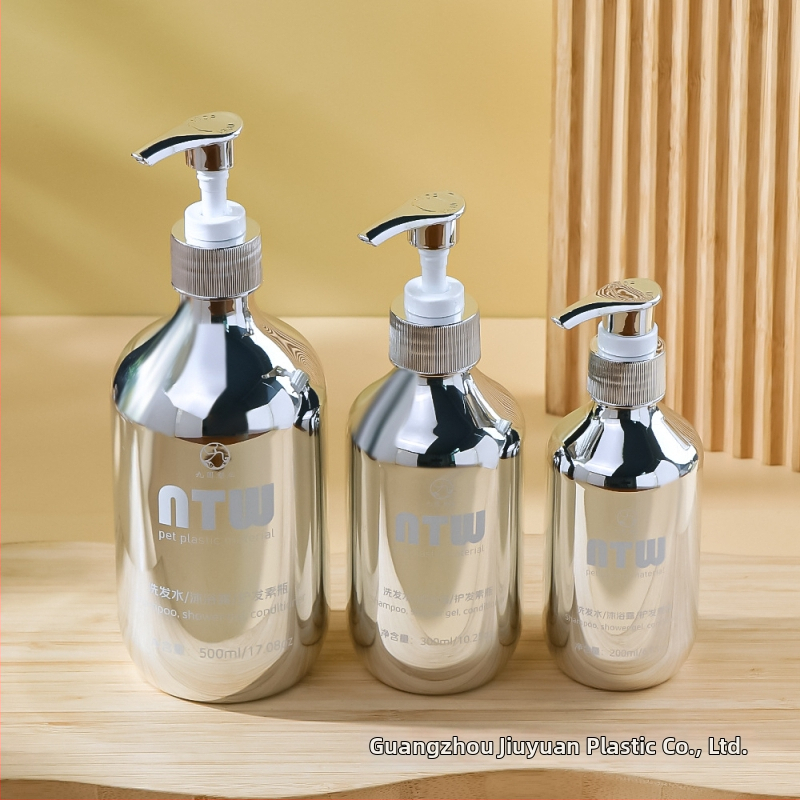 Sticlă de șampon din PET cu acoperire electroplată, recipient dozator pentru loțiune, 200/250/300/500 ml