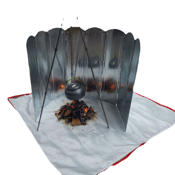 Protecție împotriva vântului pentru aragaz exterior, pliabilă, în formă de ventilator, set de 8 piese, deflector de vânt galvanizat pentru grătar și camping