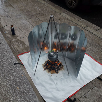 Protecție împotriva vântului pentru aragaz exterior, pliabilă, în formă de ventilator, set de 8 piese, deflector de vânt galvanizat pentru grătar și camping