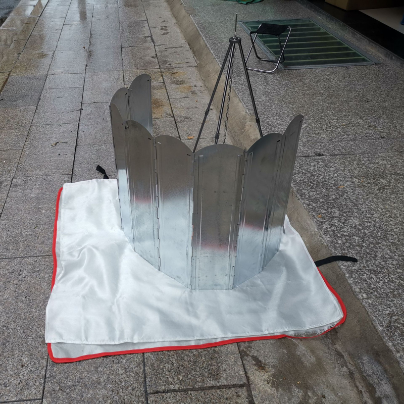 Protecție împotriva vântului pentru aragaz exterior, pliabilă, în formă de ventilator, set de 8 piese, deflector de vânt galvanizat pentru grătar și camping