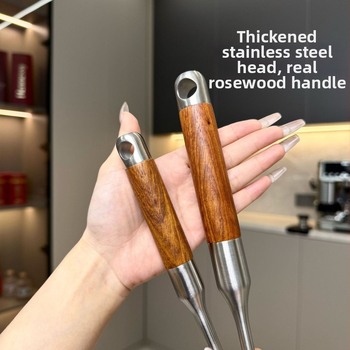 Spatulă de bucătărie cu mâner din lemn și oțel inoxidabil, construcție îngroșată, pentru uz casnic; spatulă pentru ciuperci și prăjire, ustensilă de bucătărie de înaltă calitate