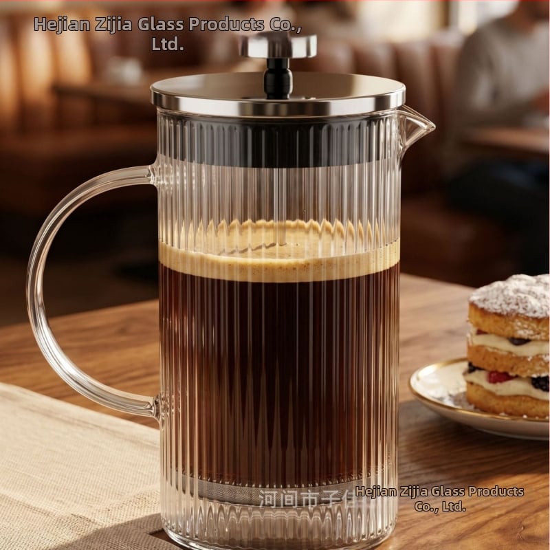 Cafetieră franceză din sticlă cu dungi verticale, rezistentă la temperaturi, capacitate mare pentru uz casnic sau în birou