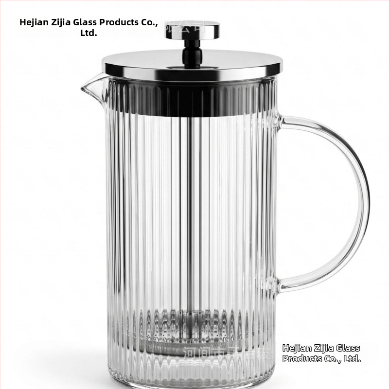 Vertikálne pruhovaná sklenená kávovar French press, tepelne odolná, veľká kapacita na použitie doma alebo v kancelárii