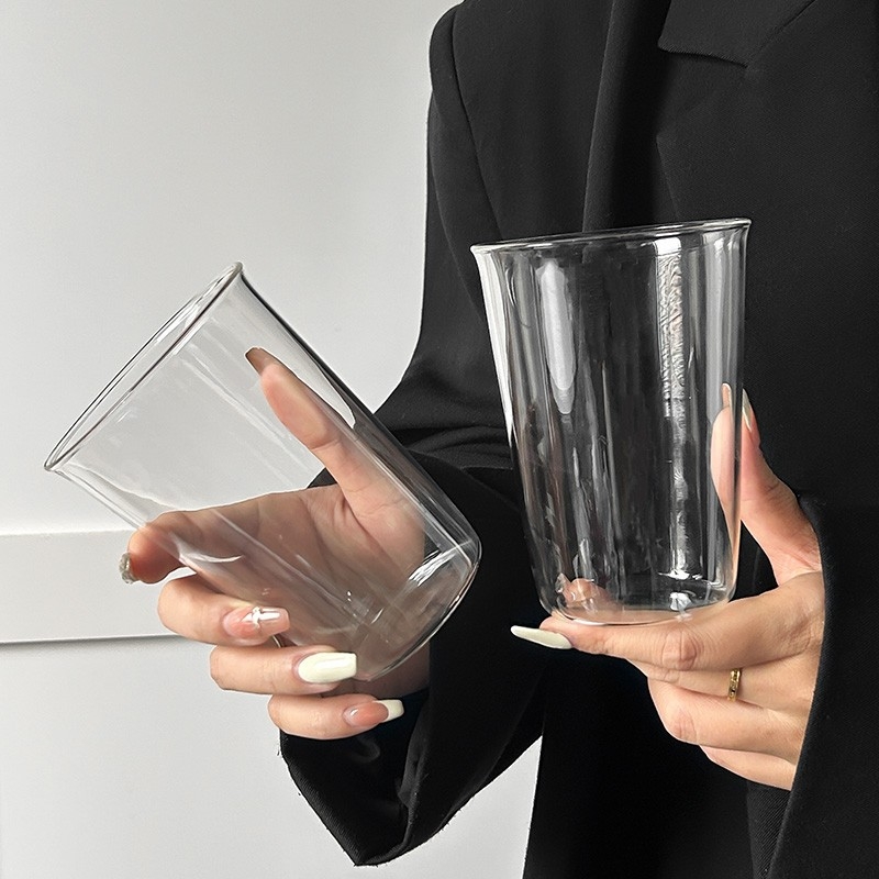 Pahar din sticlă pentru latte cu gheață, borosilikat rezistent la temperaturi, transparent, fără mâner