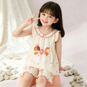 Set de pijamale pentru fete: vară, top cu mânecă scurtă și pantaloni scurți, imprimeu desen animat, 100% Cloud Cotton