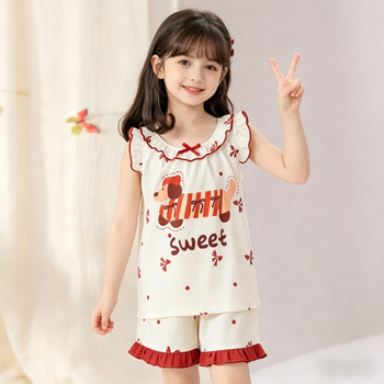 Set de pijamale pentru fete: vară, top cu mânecă scurtă și pantaloni scurți, imprimeu desen animat, 100% Cloud Cotton