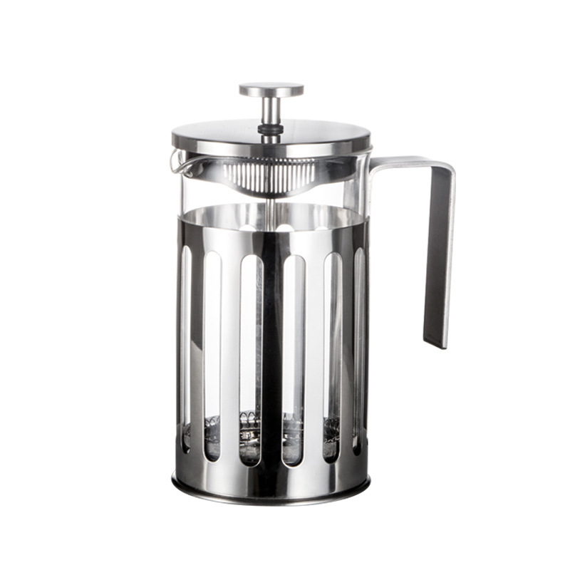 Cafetieră franțuzească din oțel inoxidabil 304, corp din sticlă borosilikată și filtru încorporat