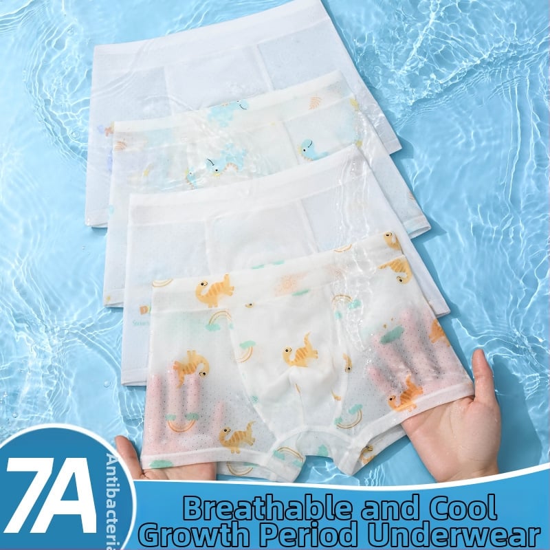 Lenjerie intimă pentru copii, pentru băieți, din material tip ice-silk cu plasă, vară, subțire și ușoară