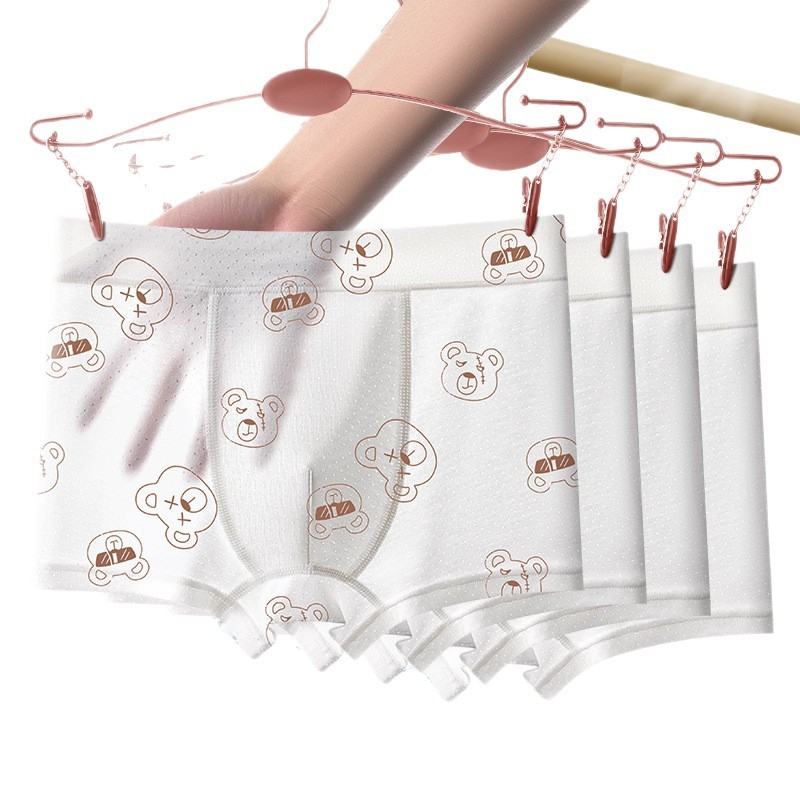 Lenjerie intimă pentru copii, pentru băieți, din material tip ice-silk cu plasă, vară, subțire și ușoară