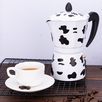 Cafetieră moka din aluminiu, cu model de vaci, pentru uz casnic, design octagonal