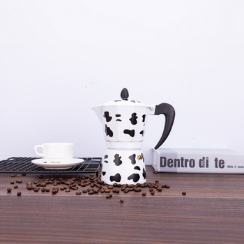 Cafetieră moka din aluminiu, cu model de vaci, pentru uz casnic, design octagonal