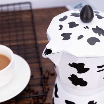 Cafetieră moka din aluminiu, cu model de vaci, pentru uz casnic, design octagonal