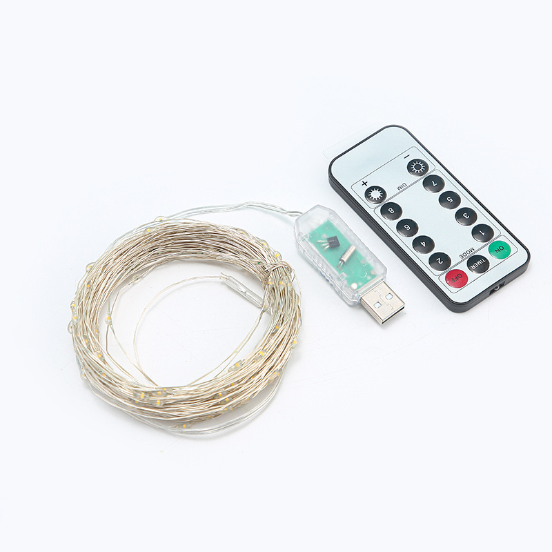 Șir de lumini LED cu sârmă de cupru, alimentare solară, control USB de la distanță, 8 moduri, pentru Crăciun, nunți, petreceri și decor de curte