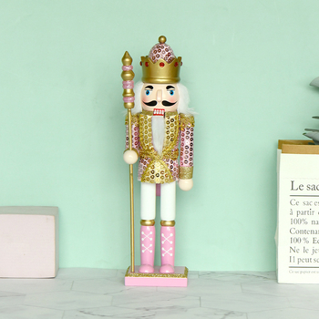 Nutcracker din lemn roz, 30 cm, decor de Crăciun, stil european, pictat manual