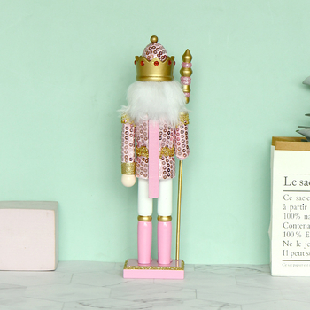 Nutcracker din lemn roz, 30 cm, decor de Crăciun, stil european, pictat manual
