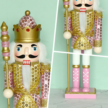Nutcracker din lemn roz, 30 cm, decor de Crăciun, stil european, pictat manual