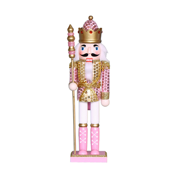Nutcracker din lemn roz, 30 cm, decor de Crăciun, stil european, pictat manual