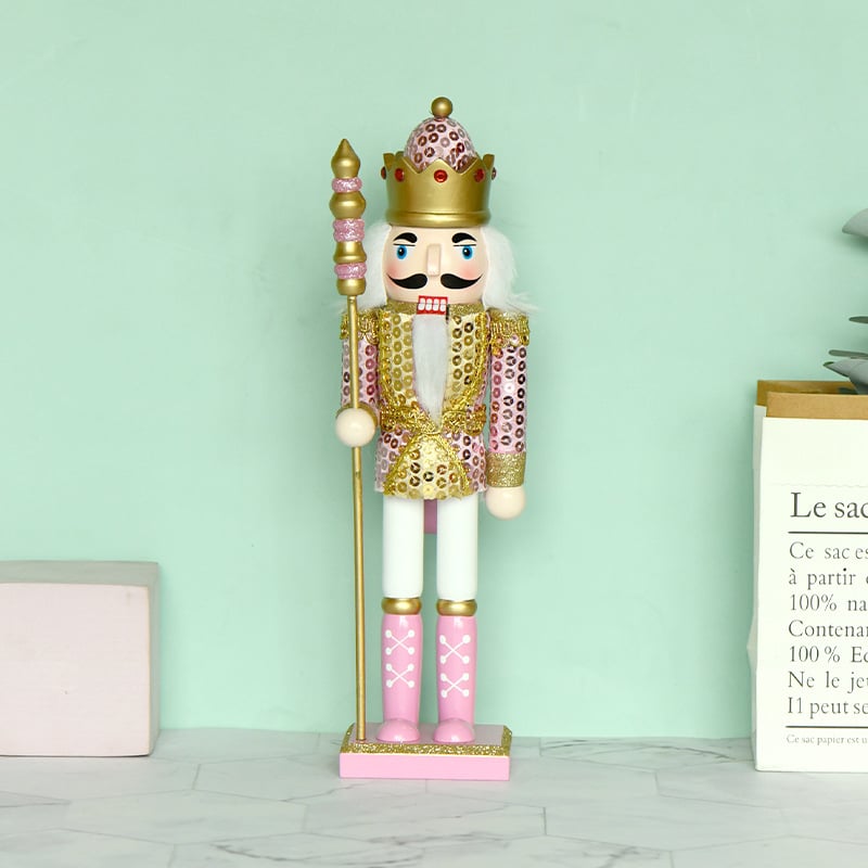 Nutcracker din lemn roz, 30 cm, decor de Crăciun, stil european, pictat manual