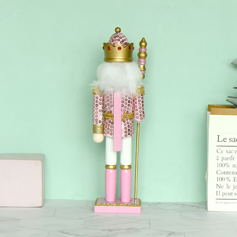 Nutcracker din lemn roz, 30 cm, decor de Crăciun, stil european, pictat manual