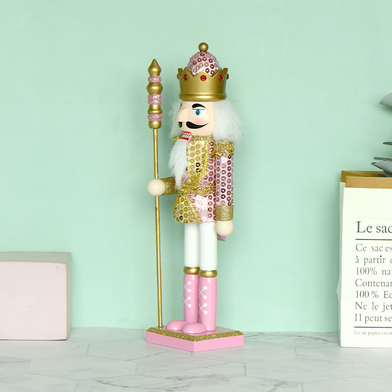 Nutcracker din lemn roz, 30 cm, decor de Crăciun, stil european, pictat manual