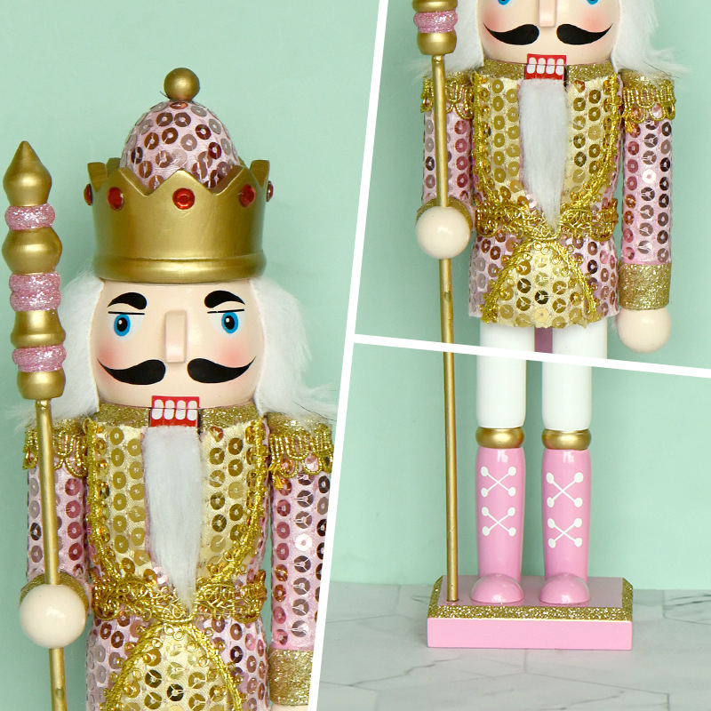 Nutcracker din lemn roz, 30 cm, decor de Crăciun, stil european, pictat manual
