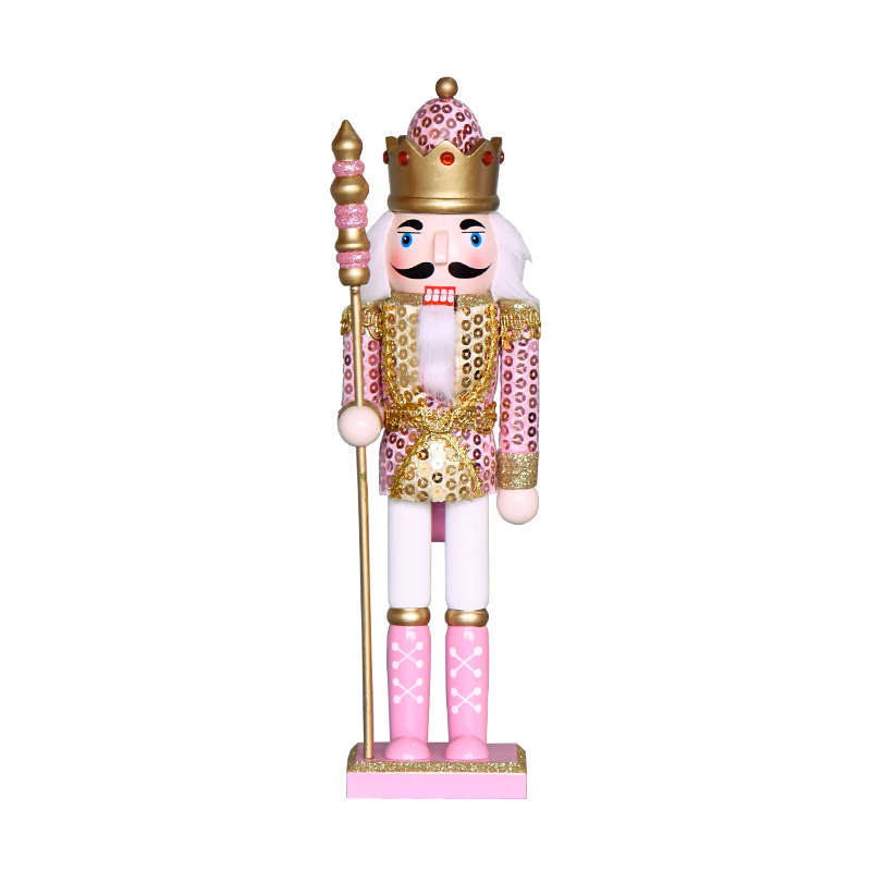 Nutcracker din lemn roz, 30 cm, decor de Crăciun, stil european, pictat manual