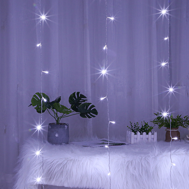 Lumină perdea LED 3×3 m, 300 LED-uri, telecomandă, alimentare la priză, interior/exterior, decor de Crăciun