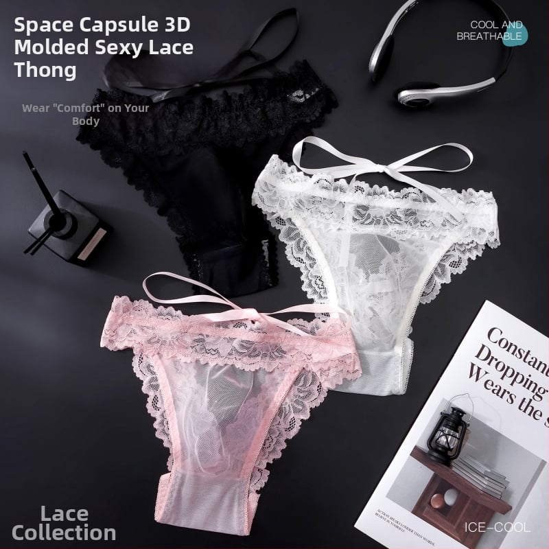 Slip bărbați din dantelă franțuzească cu plasă, decupare în spate, funda, talie joasă