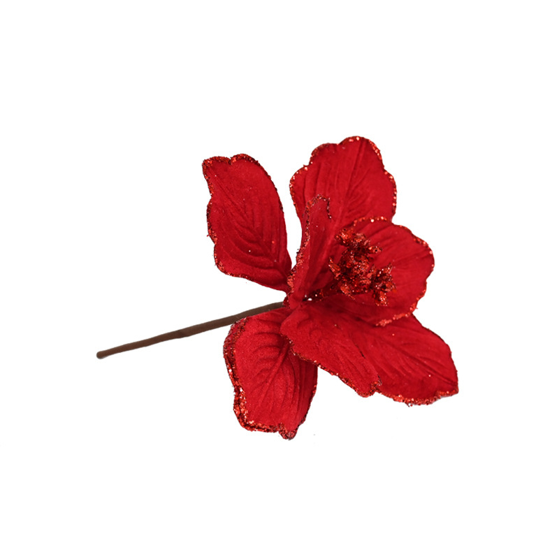 Ornamente pentru brad artificiale roșii, cu două niveluri, margini aurii cu sclipici, aranjamente florale de Crăciun