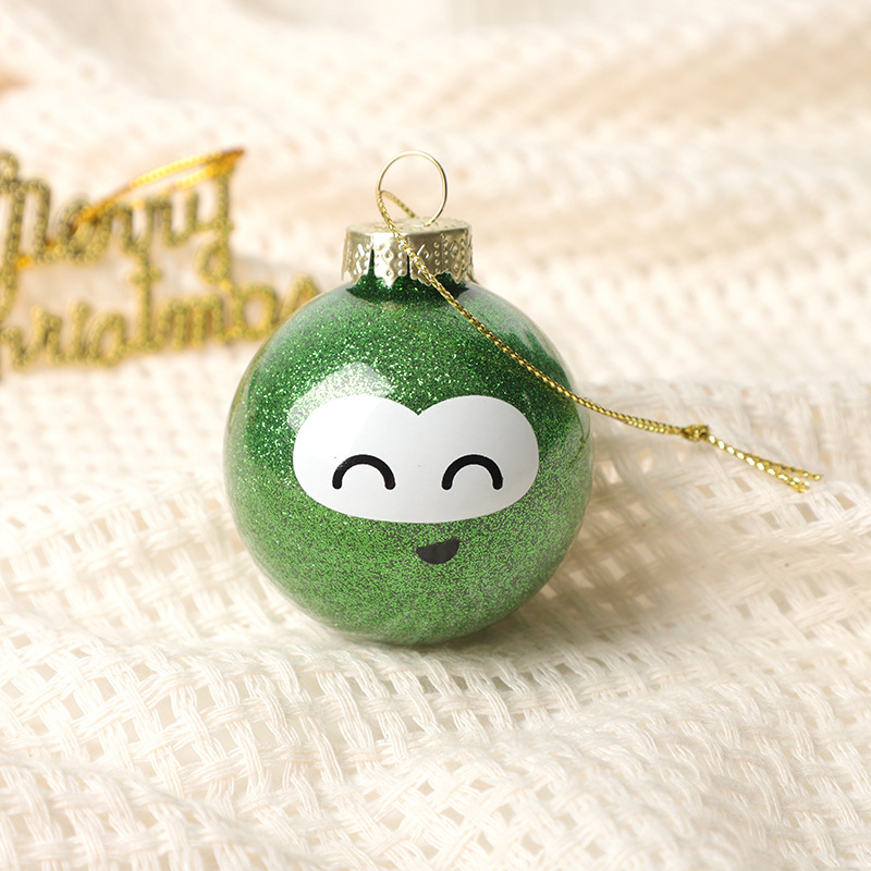Minge de Crăciun din sticlă verde cu zâmbet sclipitor – pandantiv decor pentru petrecere în familie de Crăciun