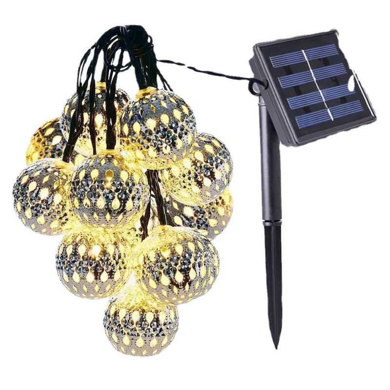 Lumini solare LED de Crăciun într-o minge marocană cu decupaje, artă metalică, decor pentru încăpere