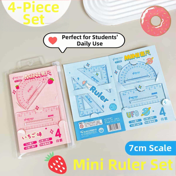 Set mini de 4 rigle pentru elevi din învățământul primar – rigle acrilice portabile pentru desen
