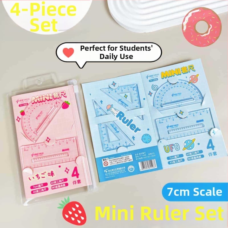 Set mini de 4 rigle pentru elevi din învățământul primar – rigle acrilice portabile pentru desen