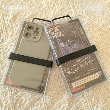 Cutie din acril transparent, dreptunghiulară, pentru ambalaj de husă de telefon, margine neagră, universal Apple/Huawei, personalizabil