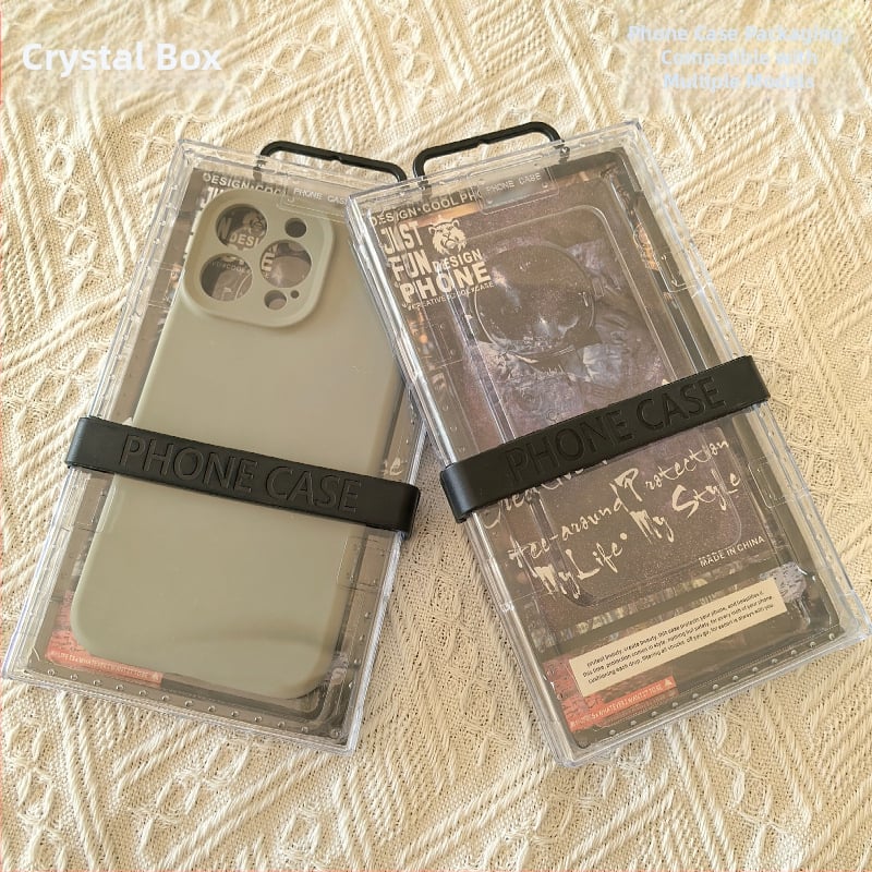 Cutie din acril transparent, dreptunghiulară, pentru ambalaj de husă de telefon, margine neagră, universal Apple/Huawei, personalizabil