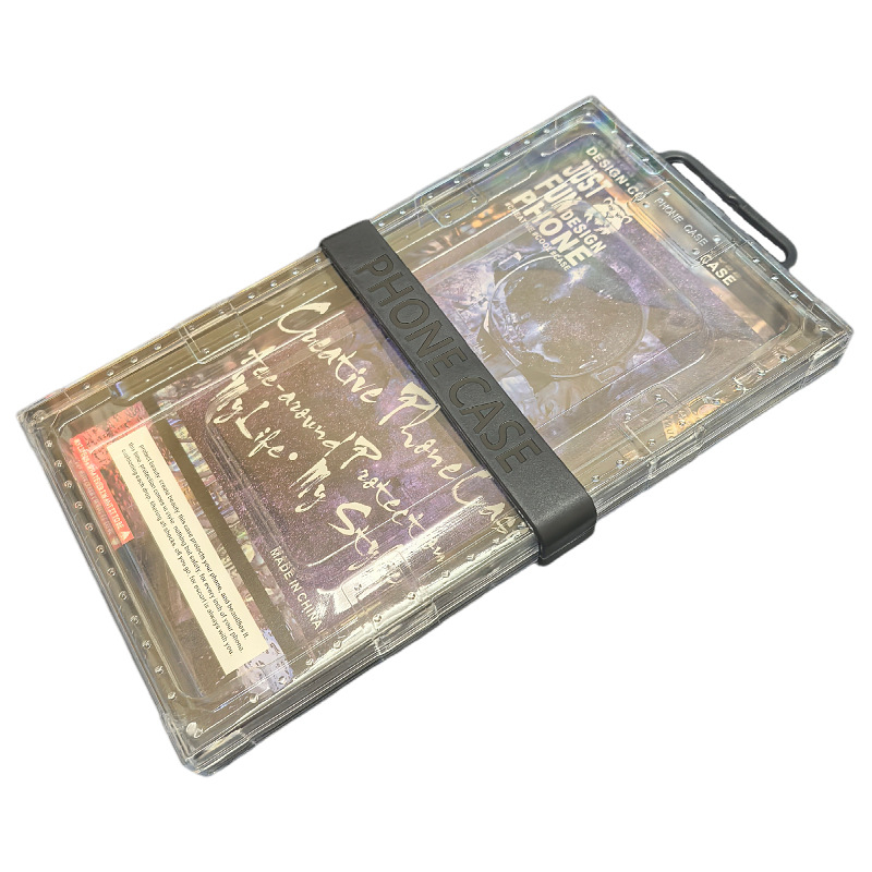 Cutie din acril transparent, dreptunghiulară, pentru ambalaj de husă de telefon, margine neagră, universal Apple/Huawei, personalizabil