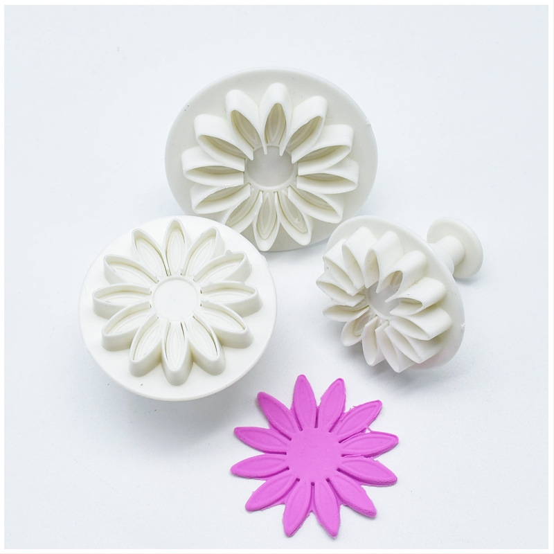 Unelte DIY pentru cofetărie: forme pentru fondant de tort și forme pentru biscuiți, două matrițe cu design de floare de floarea-soarelui
