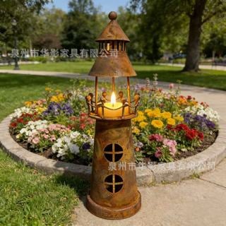 Suport de lumânare în formă de far ruginit, artă din fier, mini casă decorativă pentru interior și exterior